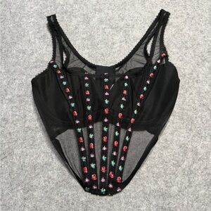 NWT Victoria’s Secret Very Sexy Embroidered Mesh Corset Top Black Floral Size M